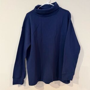 Lands’ End‎ Waffle Knit Turtleneck Sweatshirt XL Cobalt Blue Stretch Long Sleeve